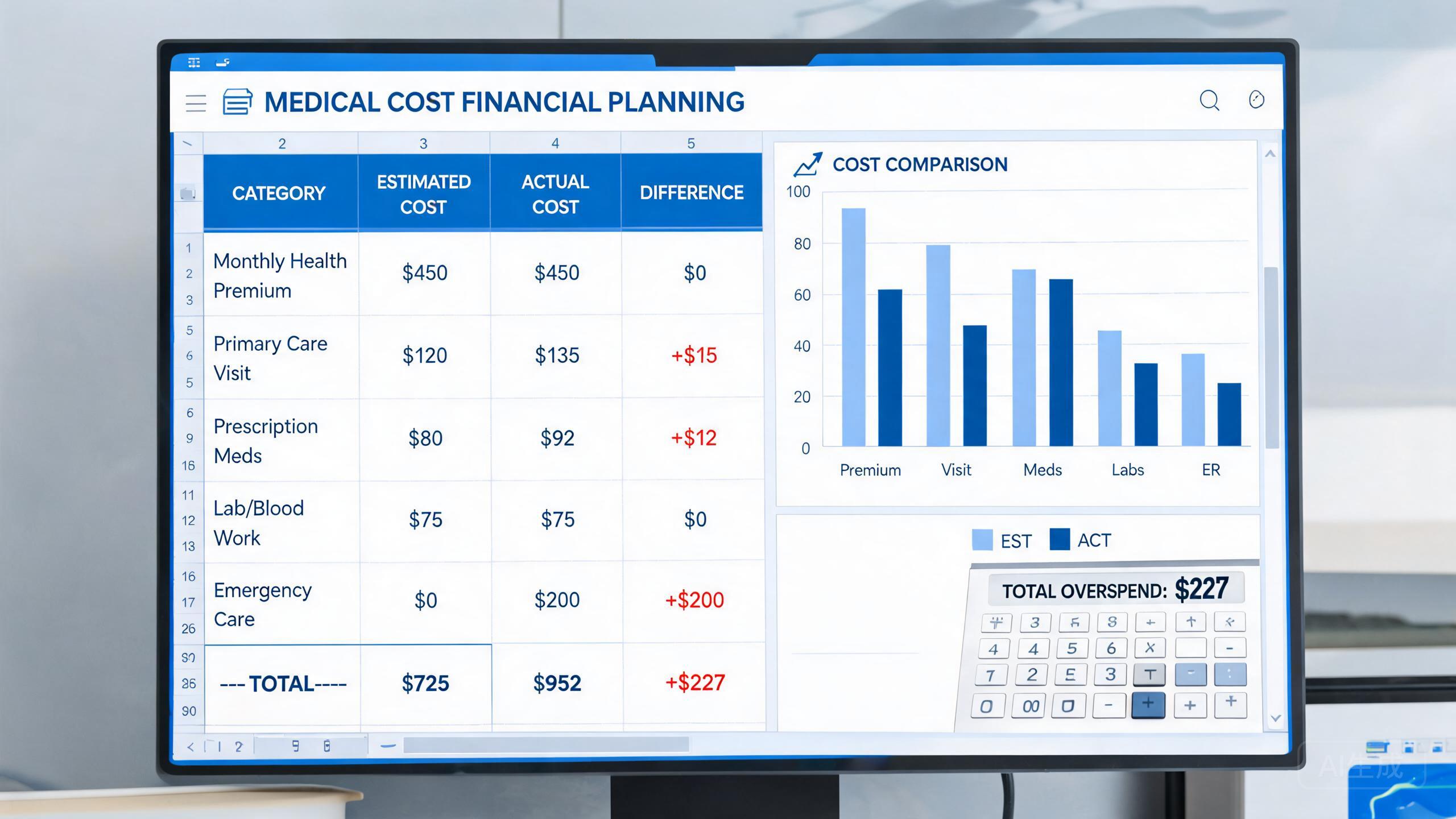 Financial planning document with calculator and surrogacy cost breakdown Financial planning document with calculator and surrogacy cost breakdown