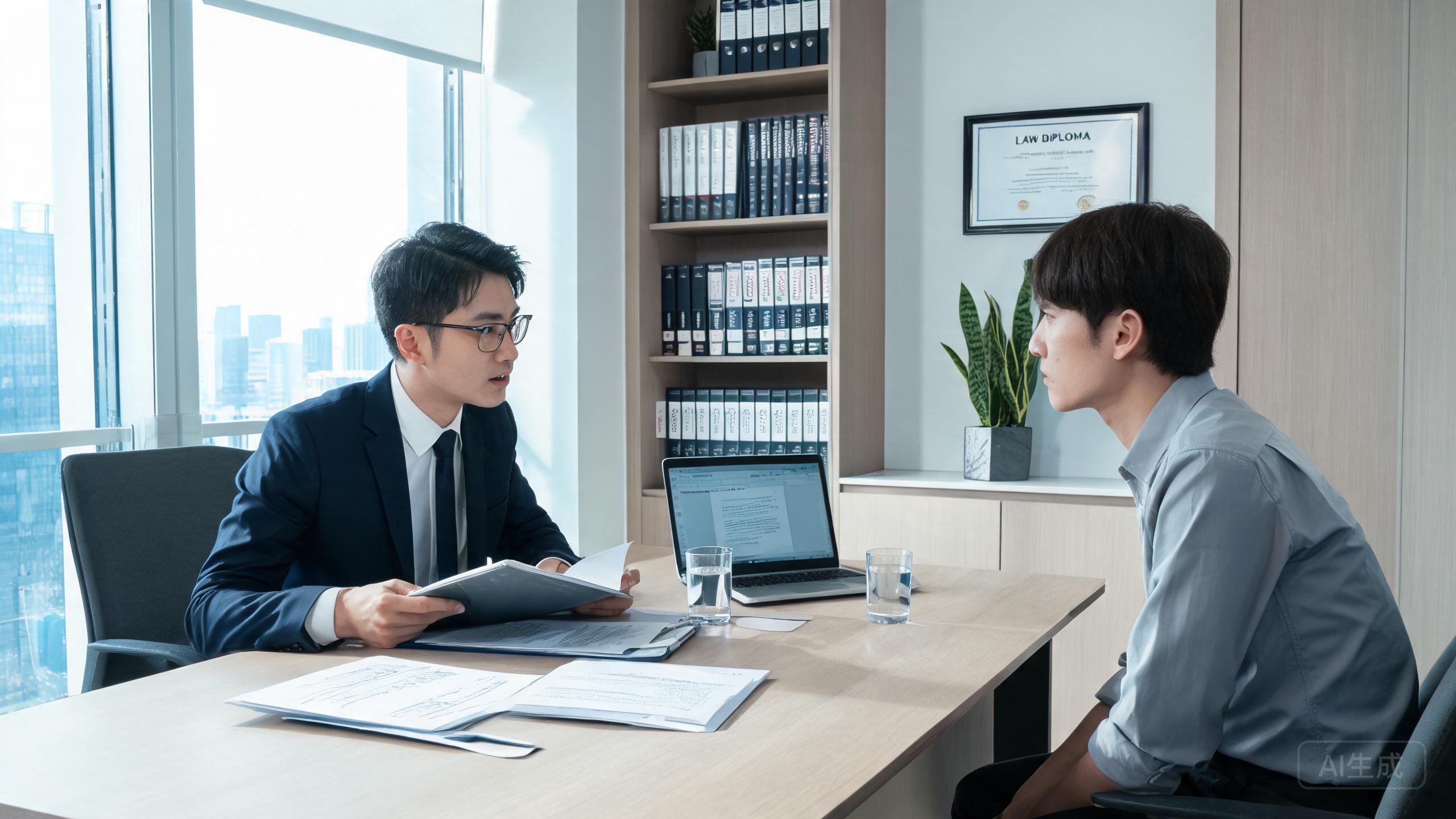Modern law office interior with attorney reviewing surrogacy contracts Modern law office interior with attorney reviewing surrogacy contracts