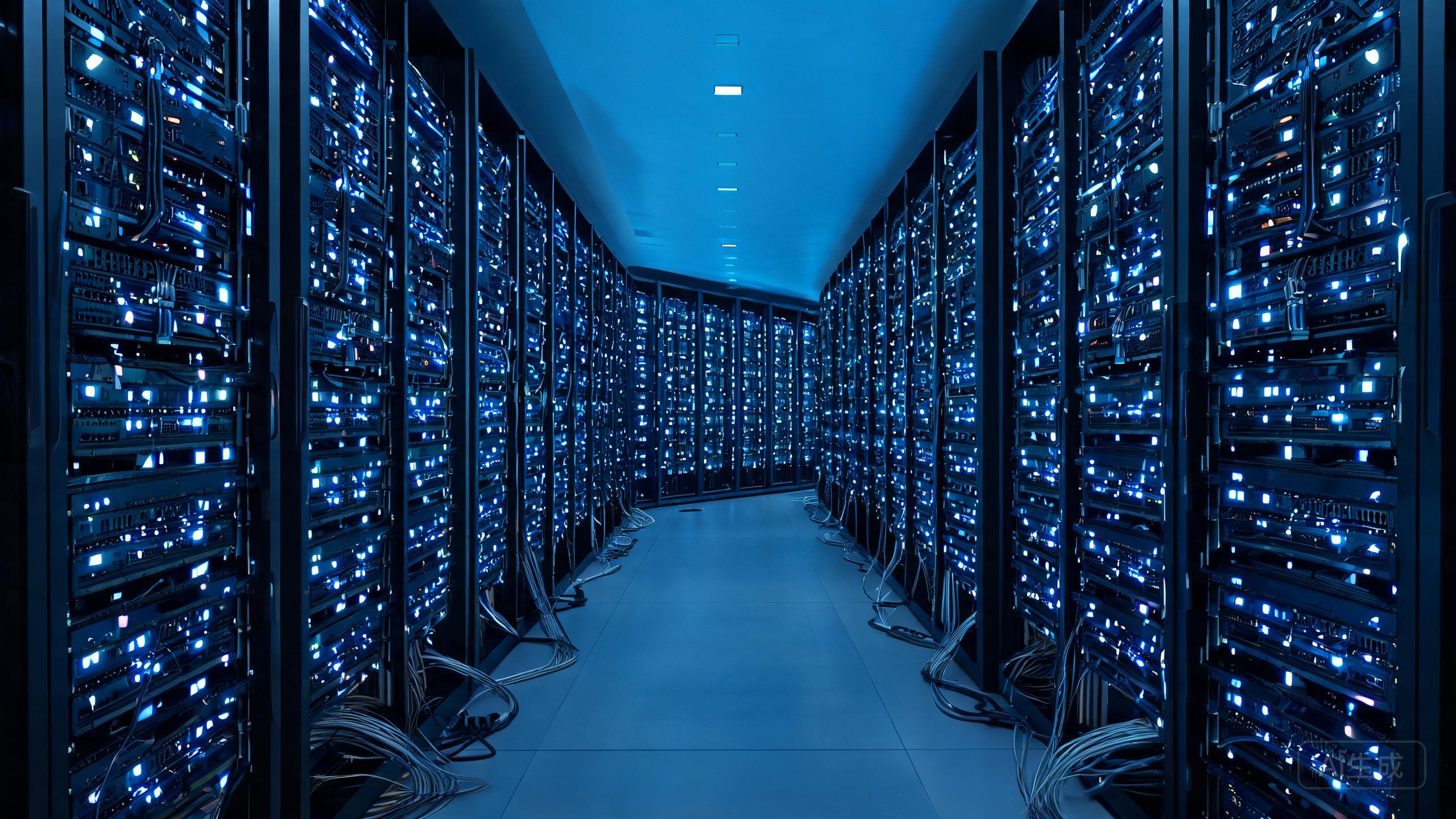 Secure server room with blinking lights protecting user data Secure server room with blinking lights protecting user data